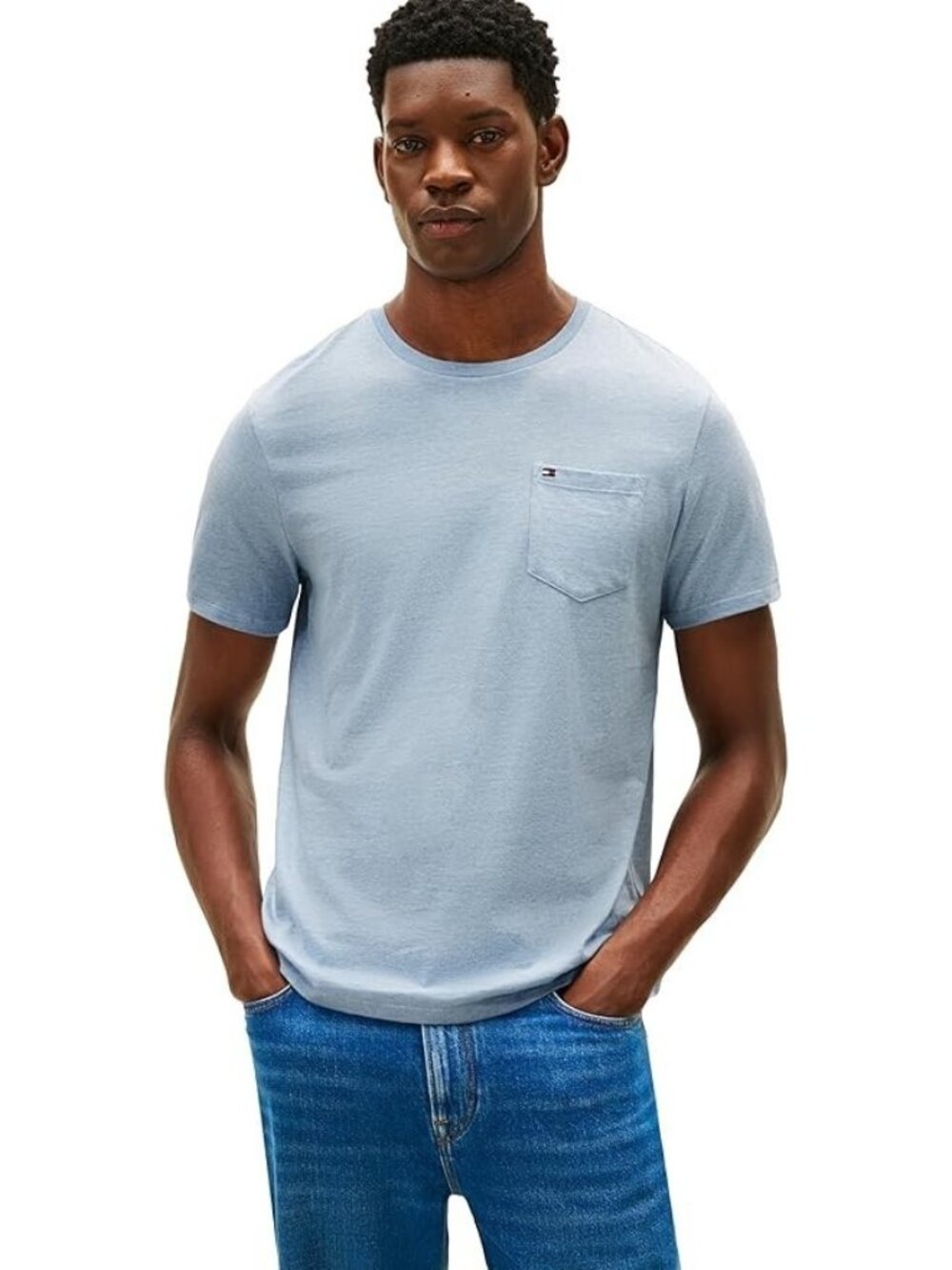 Tommy Hilfiger Mens Crew Neck with Pocket T-Shirt Short Sleeve Blue Size Medium
